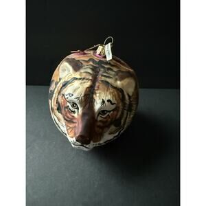 Handblown Glass Bengal Tiger Ornament Made In Poland Christmas Holiday Decor
